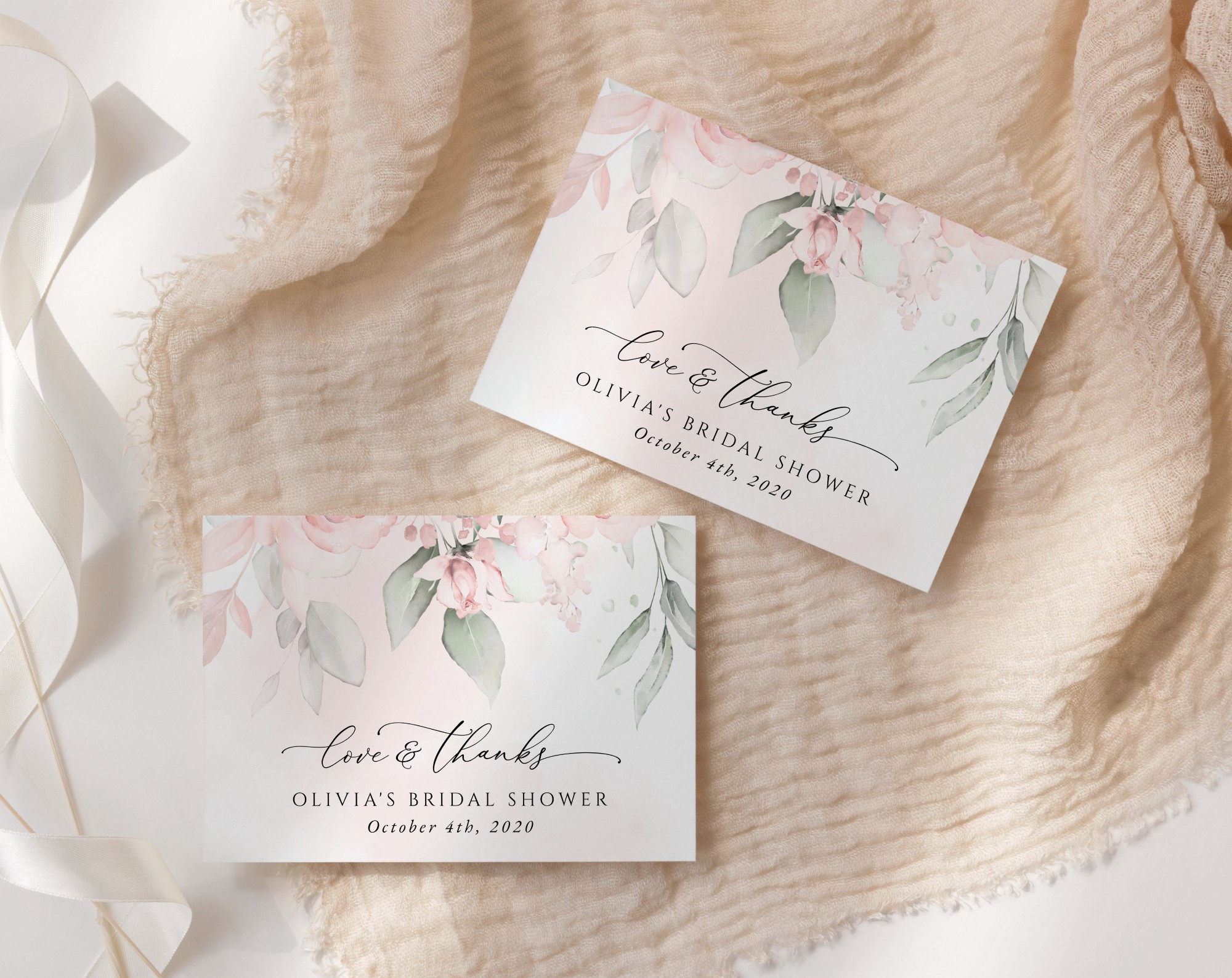 Blush Pink Flowers Thank You Card, Bridal Shower Stationery, Printable File, Edit Yourself, SH165