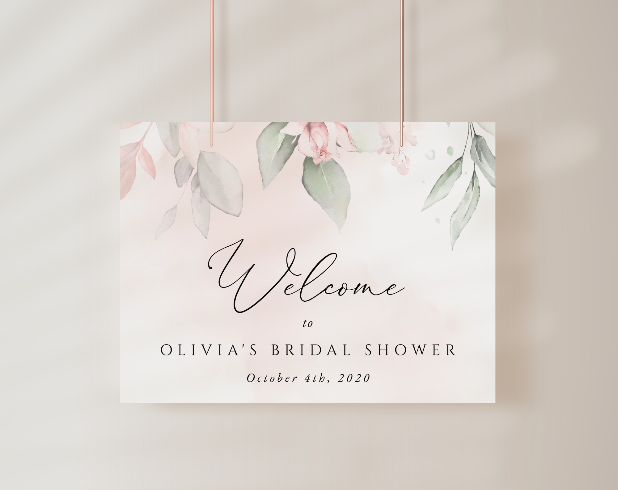 Blush Pink Flowers Welcome Sign, Bridal Shower Sign, Printable File, Edit Yourself, SH165