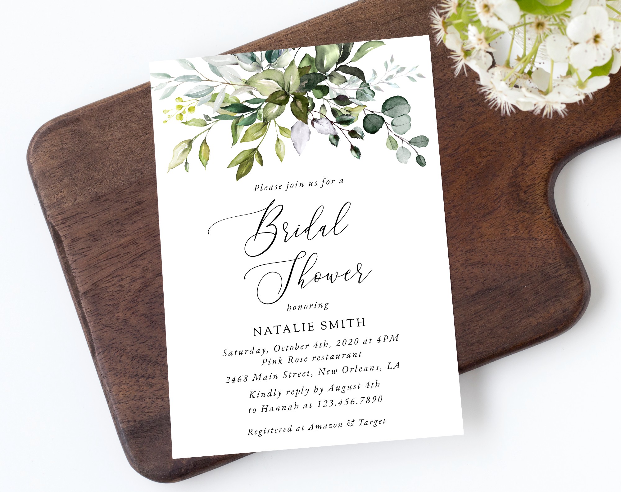 Eucalyptus Leaves Bridal Shower Invitation, Bridal Stationery, Printable File, Edit Yourself, SH166
