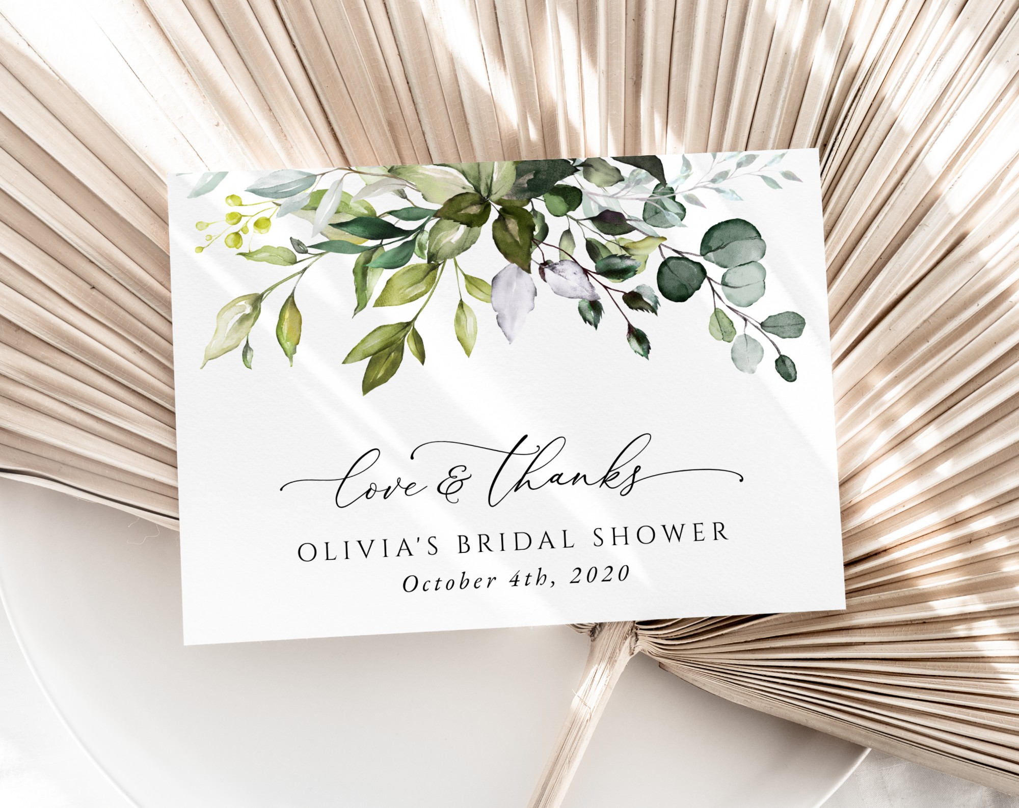Eucalyptus Leaves Thank You Card, Bridal Shower Stationery, Printable File, Edit Yourself, SH166