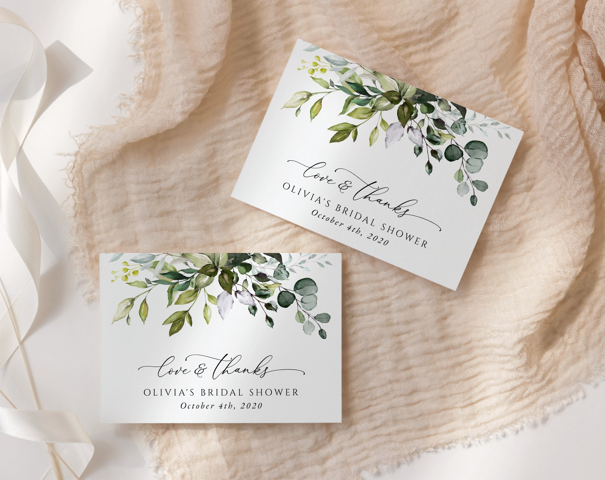 Eucalyptus Leaves Thank You Card, Bridal Shower Stationery, Printable File, Edit Yourself, SH166