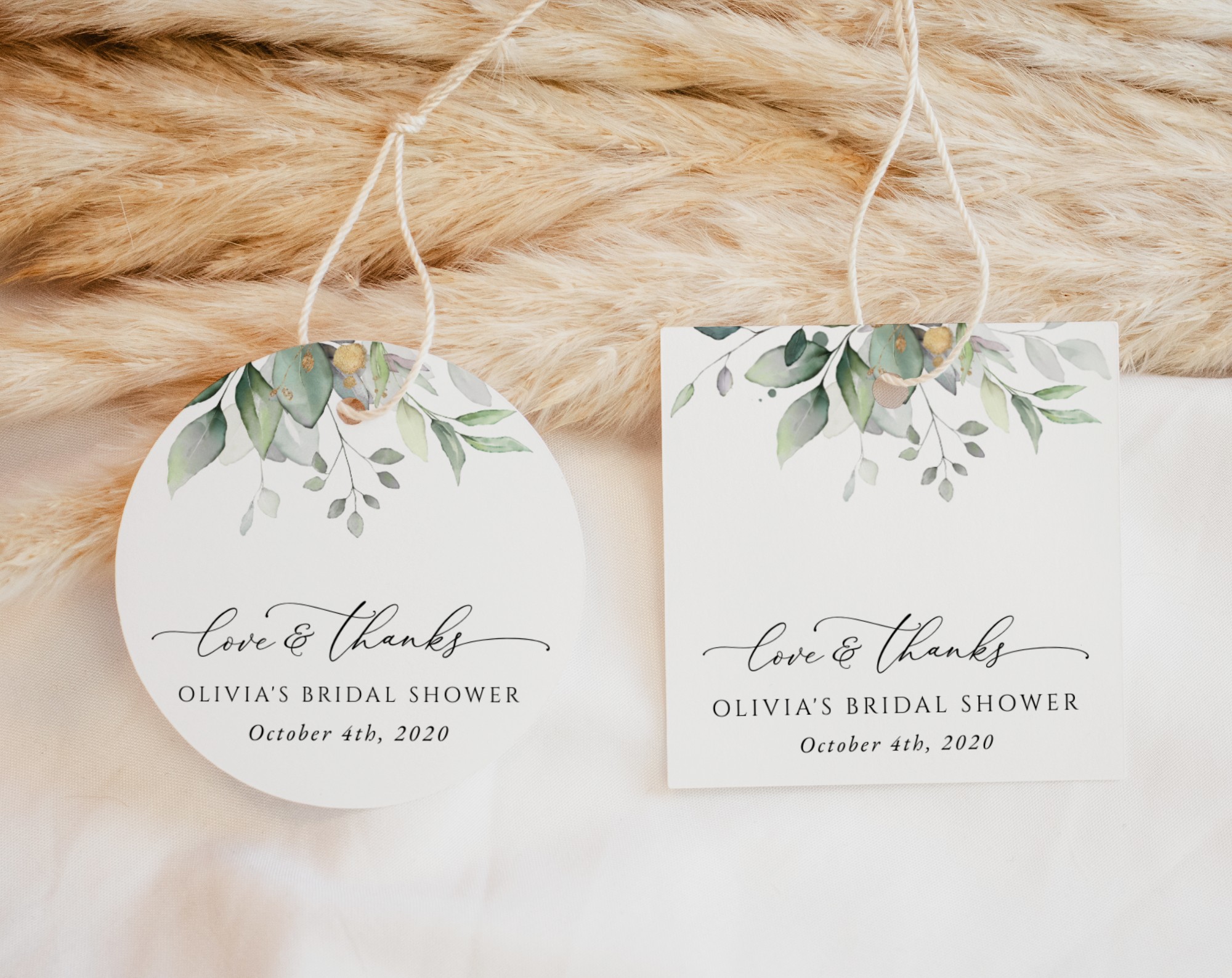 Greenery and Gold Favor Tags, Gift Tags, Bridal Shower, Printable File, Edit Yourself, SH167