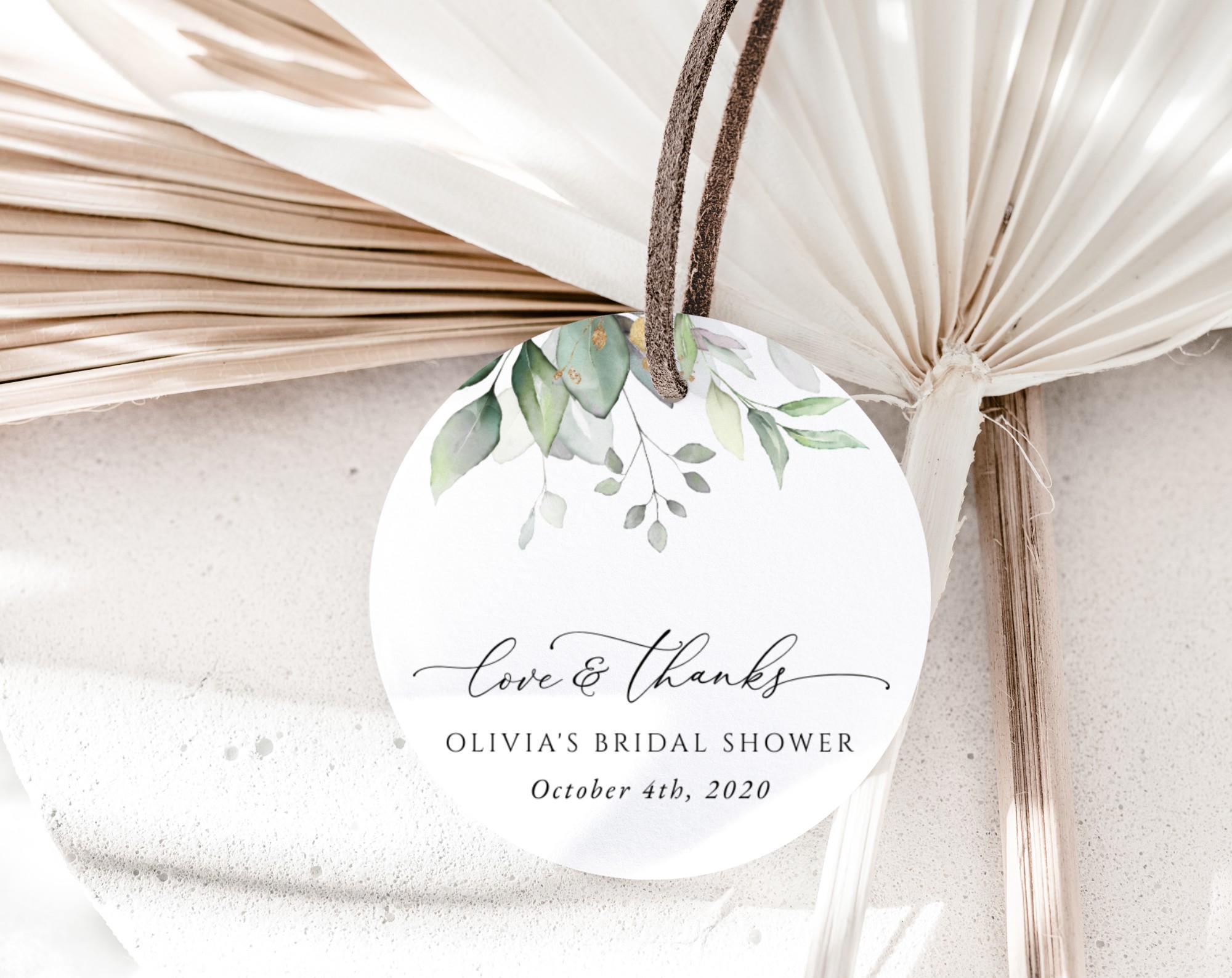 Greenery and Gold Favor Tags, Gift Tags, Bridal Shower, Printable File, Edit Yourself, SH167