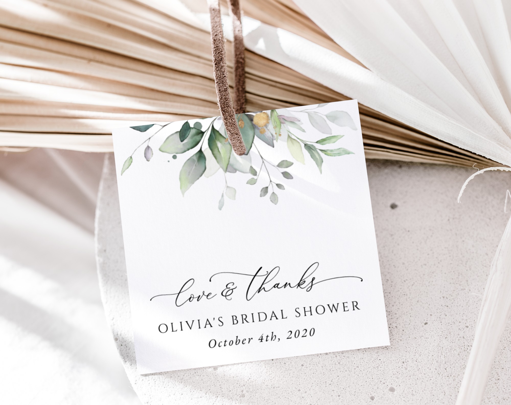 Greenery and Gold Favor Tags, Gift Tags, Bridal Shower, Printable File, Edit Yourself, SH167