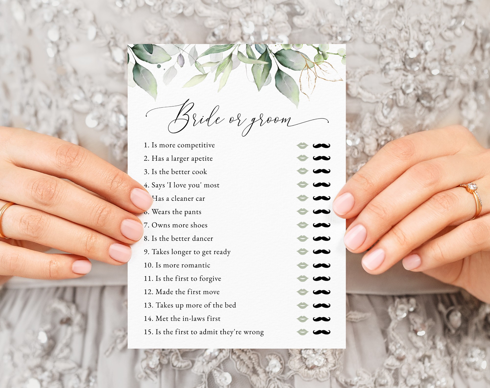 Greenery and Gold Bridal Shower Games, Set of 3 Games, Printable File, Edit Yourself, SH167