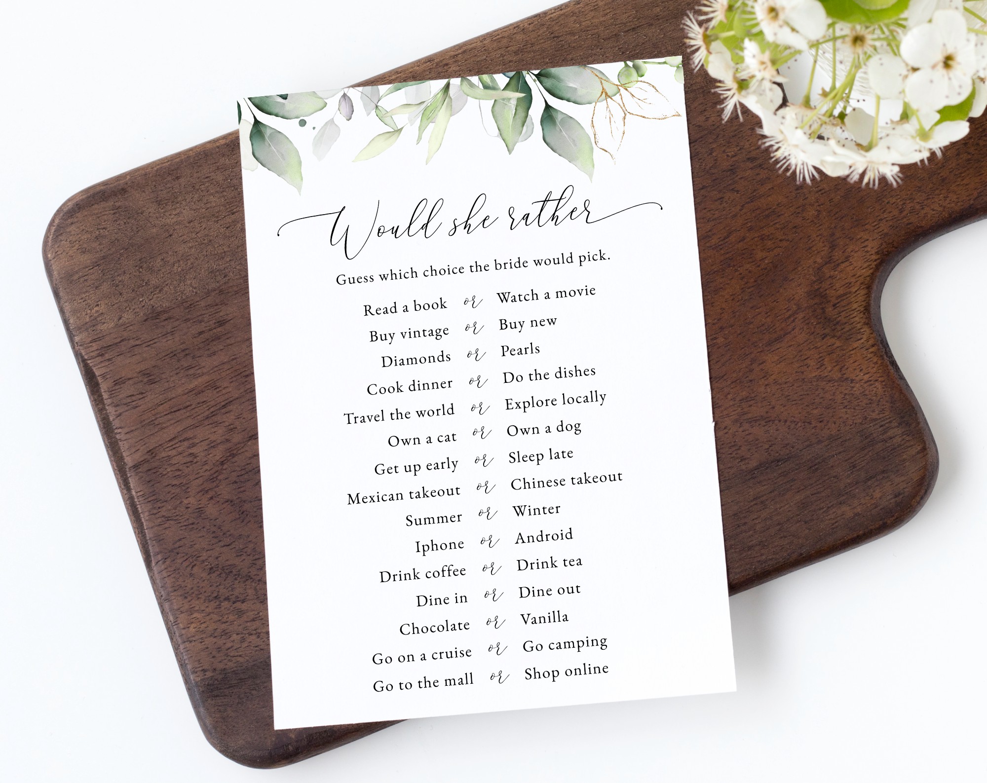 Greenery and Gold Bridal Shower Games, Set of 3 Games, Printable File, Edit Yourself, SH167