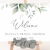 Greenery and Gold Welcome Sign, Bridal Shower Sign, Printable File, Edit Yourself, SH167