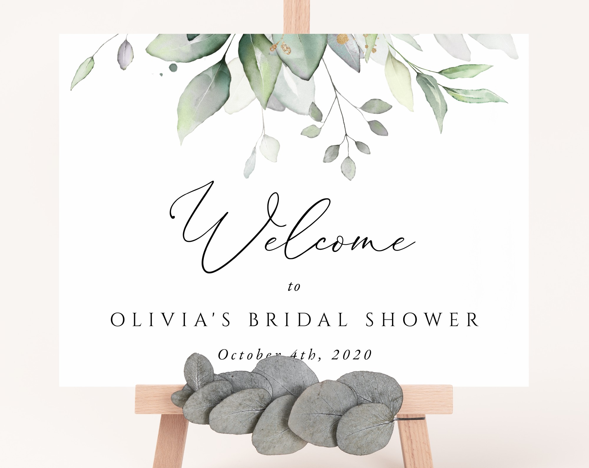 Greenery and Gold Welcome Sign, Bridal Shower Sign, Printable File, Edit Yourself, SH167