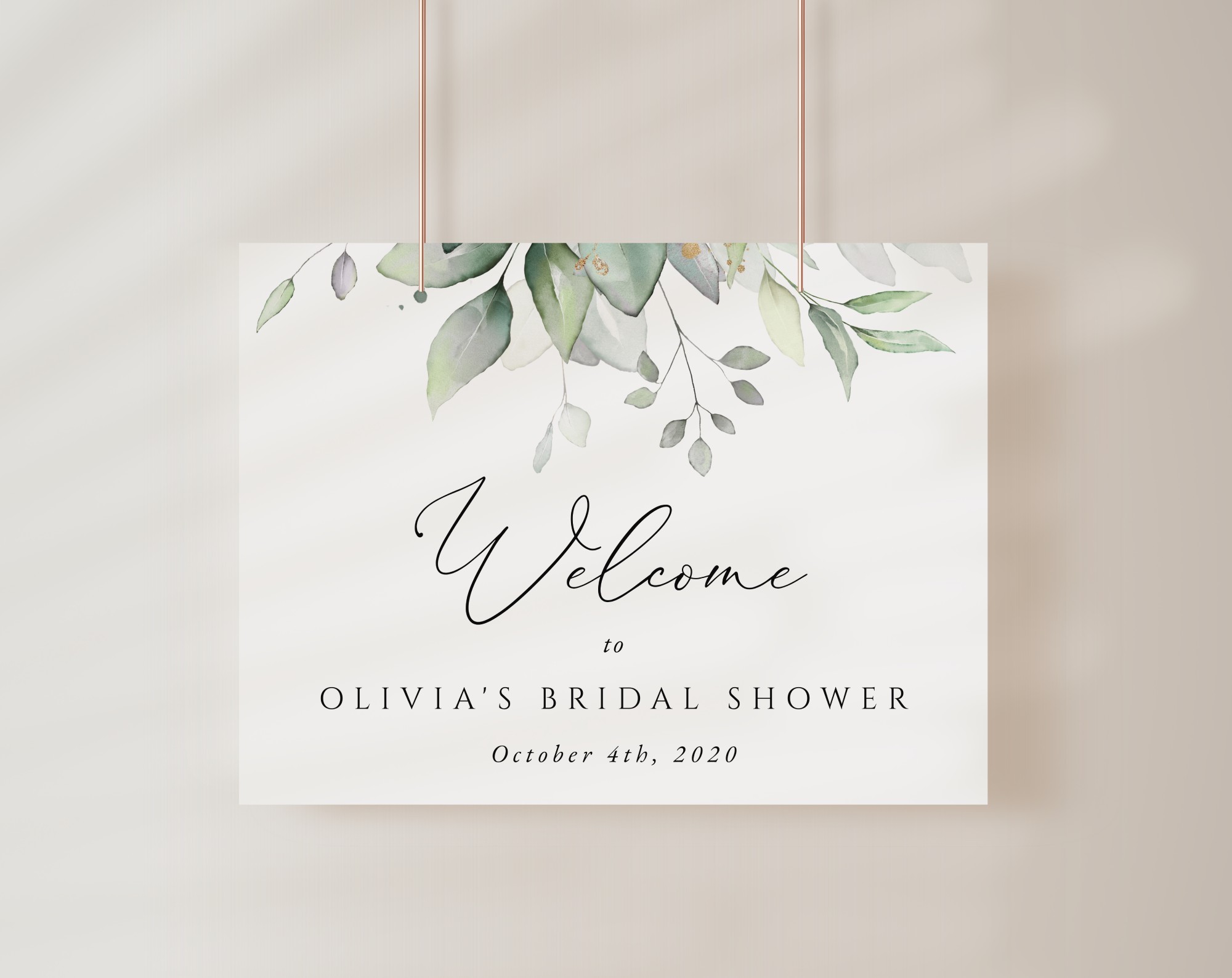 Greenery and Gold Welcome Sign, Bridal Shower Sign, Printable File, Edit Yourself, SH167