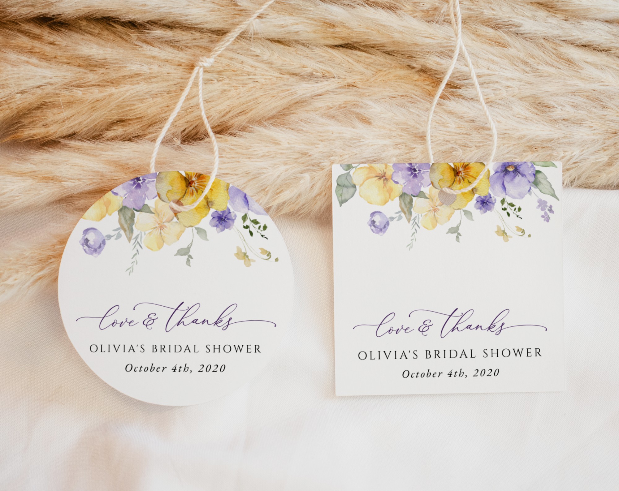 Purple and Yellow Flowers Favor Tags, Gift Tags, Bridal Shower, Printable File, Edit Yourself, SH168