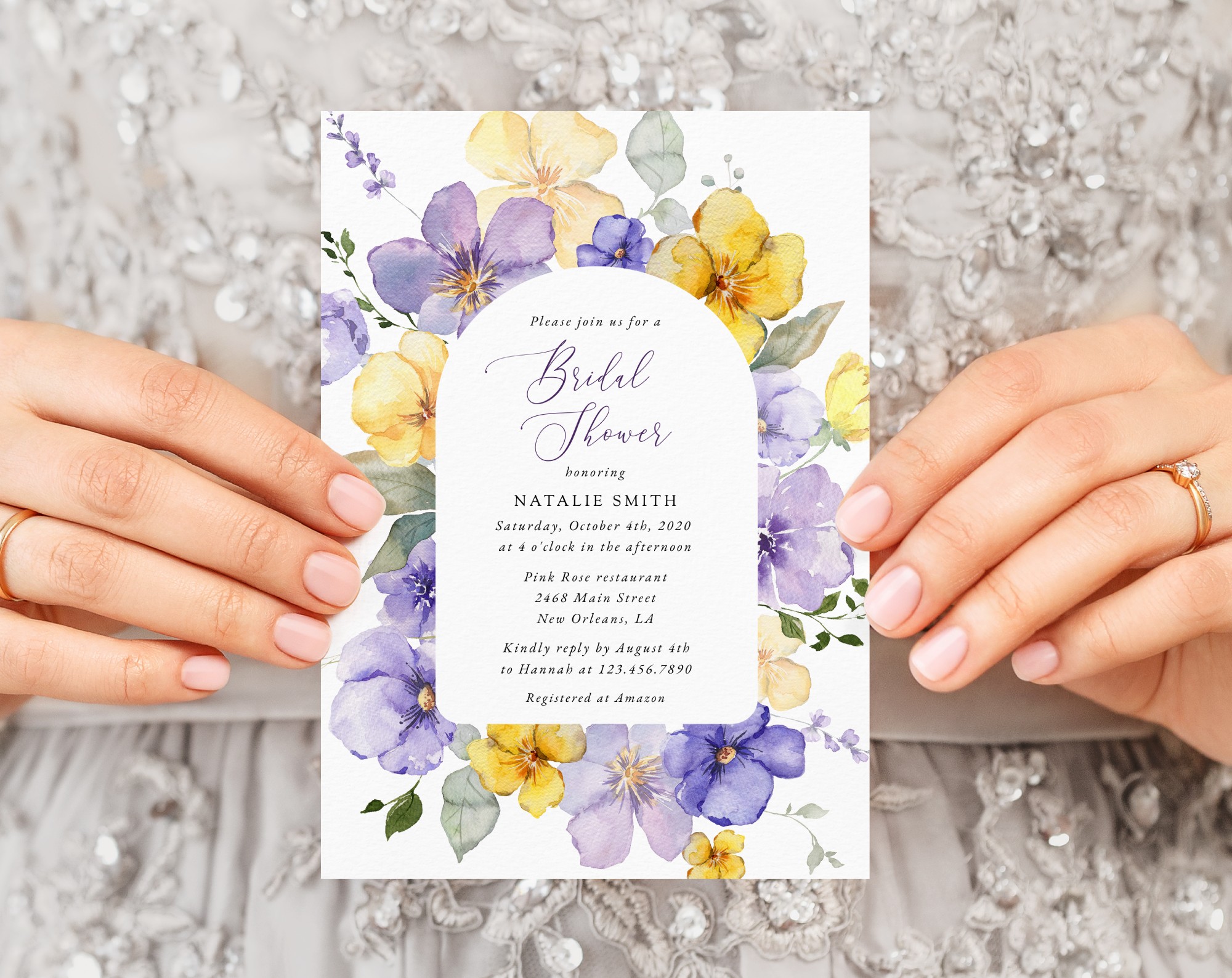 Purple and Yellow Flowers Bridal Shower Invite, Bridal Stationery, Printable File, Edit Yourself, SH168
