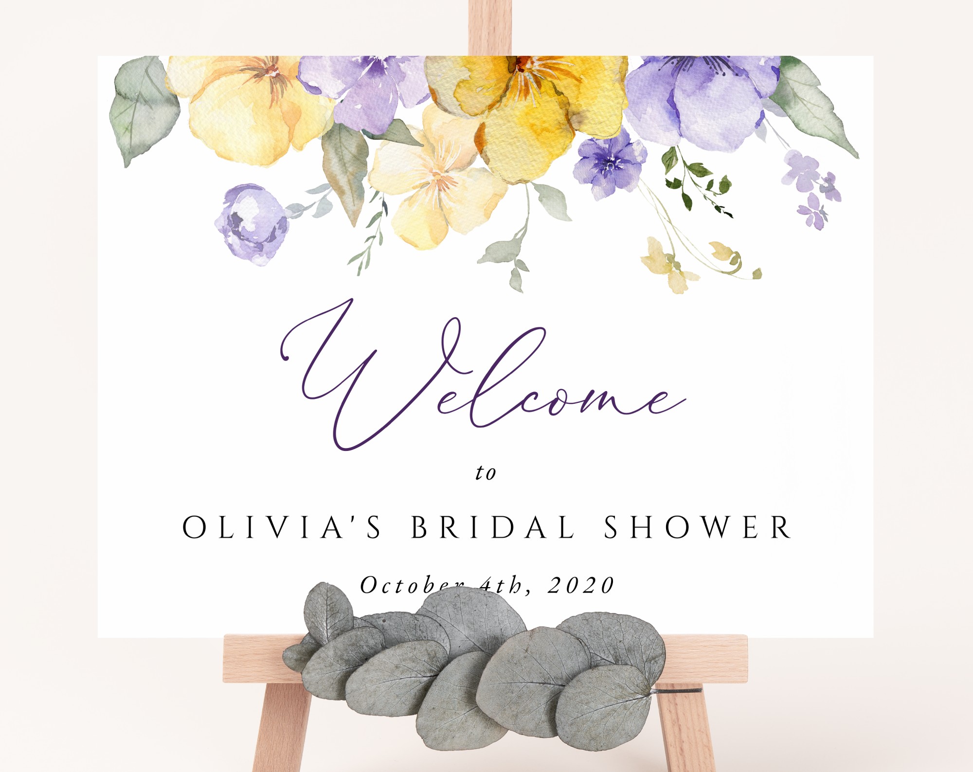 Purple and Yellow Flowers Welcome Sign, Bridal Shower Sign, Printable File, Edit Yourself, SH168