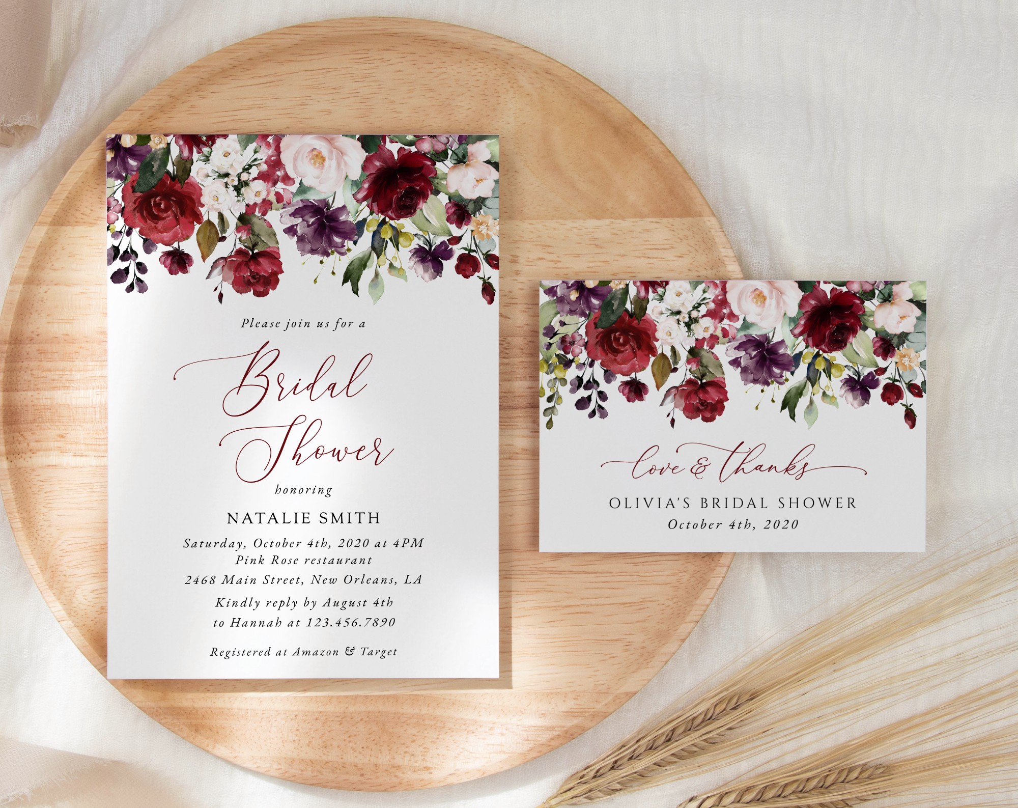 SH169 Burgundy, Purple and Blush Flowers Bridal Shower Shop by Collection
