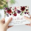 Burgundy, Purple and Blush Flowers Thank You Card, Bridal Shower Stationery, Printable File, Edit Yourself, SH169