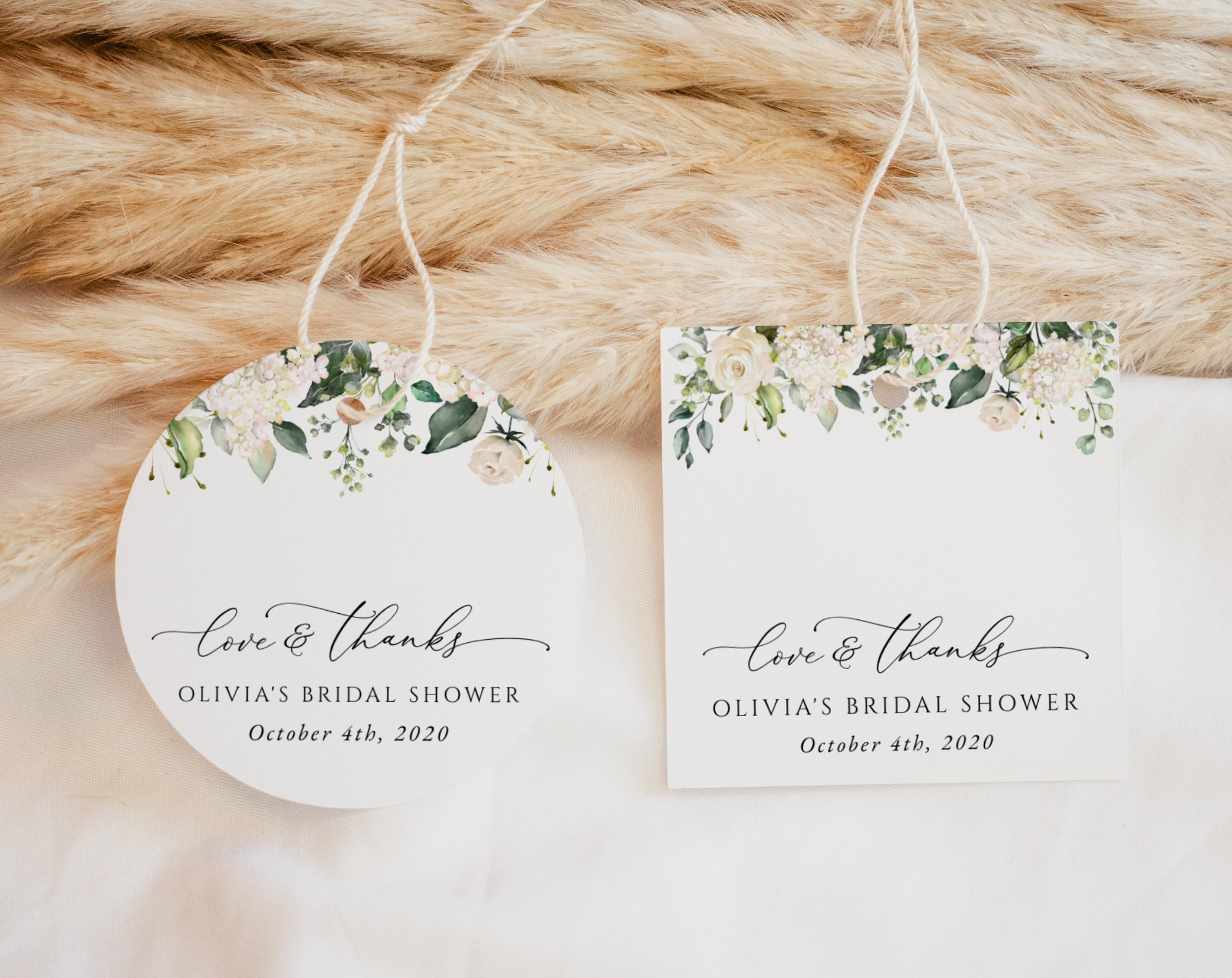 Cream White Flowers Favor Tags, Gift Tags, Bridal Shower, Printable File, Edit Yourself, SH170