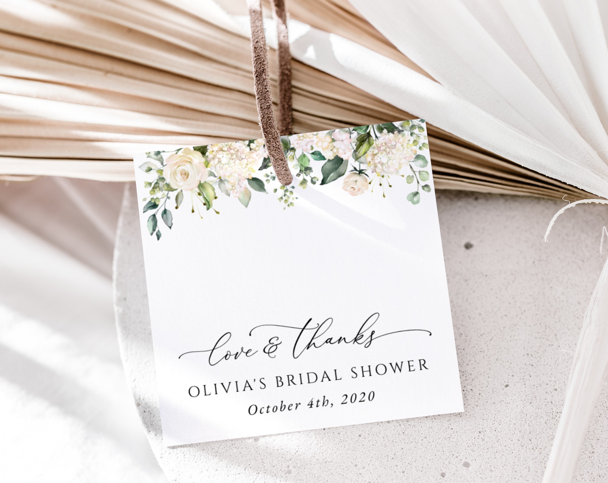 Cream White Flowers Favor Tags, Gift Tags, Bridal Shower, Printable File, Edit Yourself, SH170