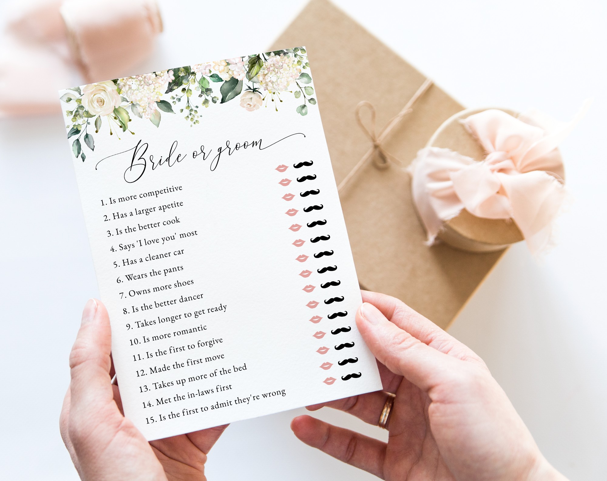 Cream White Flowers Bridal Shower Games, Set of 3 Games, Printable File, Edit Yourself, SH170