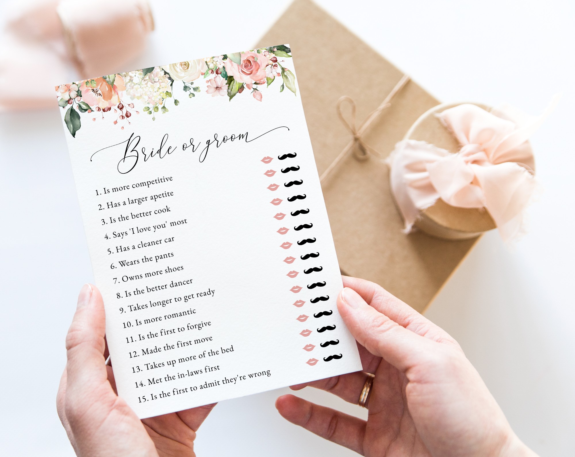 Pink, Orange and White Flowers Bridal Shower Games, Set of 3 Games, Printable File, Edit Yourself, SH171