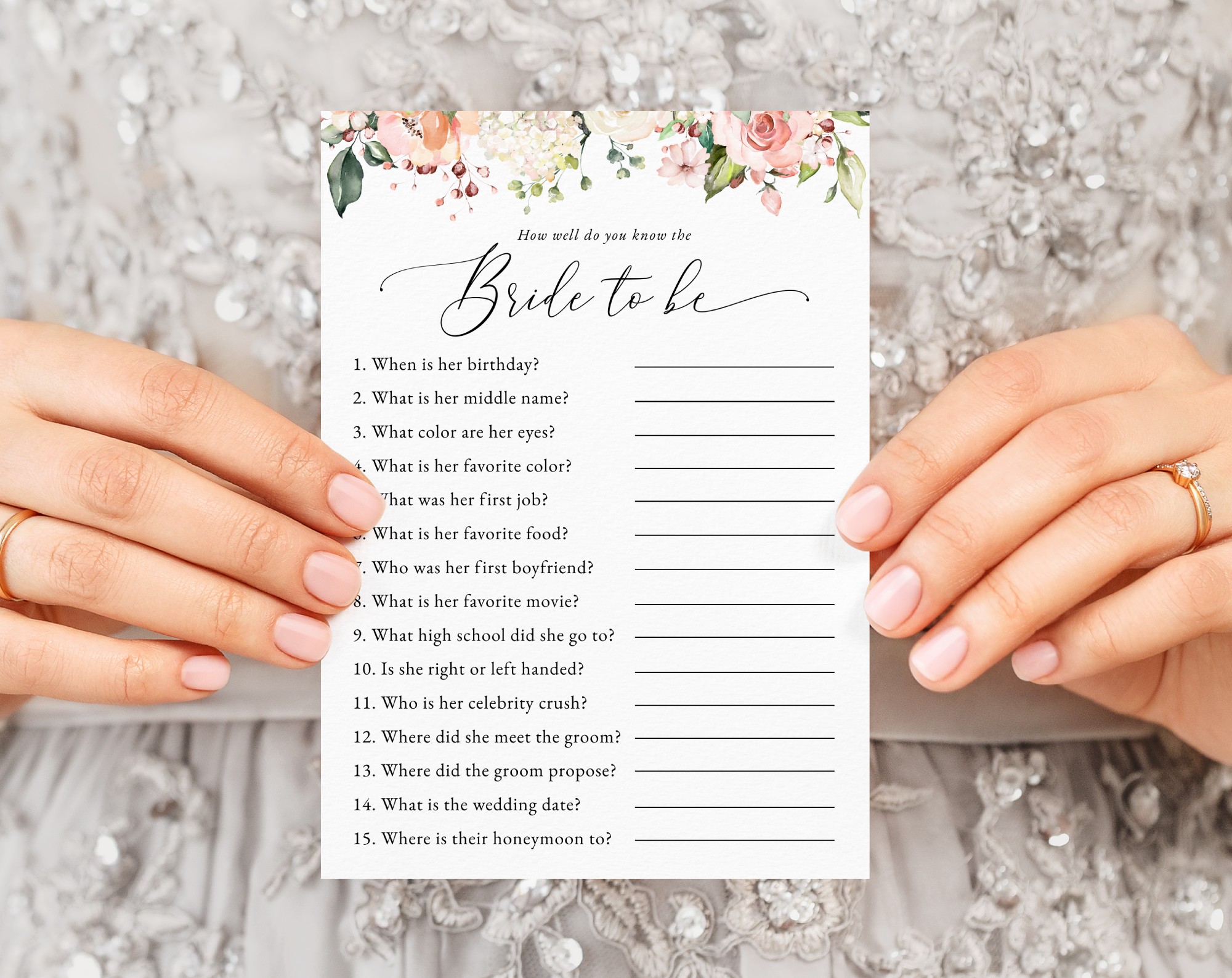Pink, Orange and White Flowers Bridal Shower Games, Set of 3 Games, Printable File, Edit Yourself, SH171