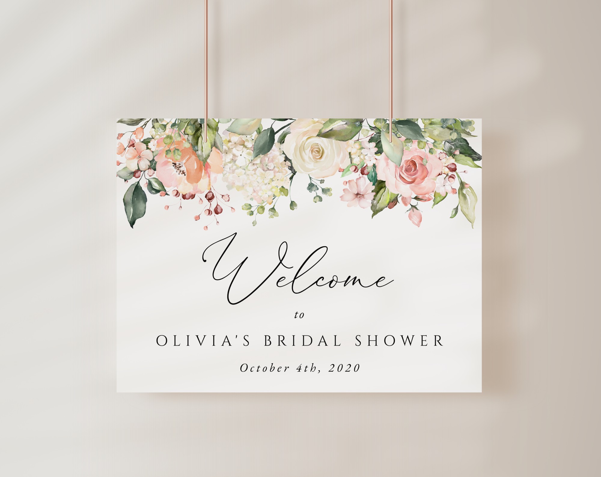 Pink, Orange and White Flowers Welcome Sign, Bridal Shower Sign, Printable File, Edit Yourself, SH171 Pink, Orange and White Flowers Welcome Sign, Bridal Shower Sign, Printable File, Edit Yourself, SH171