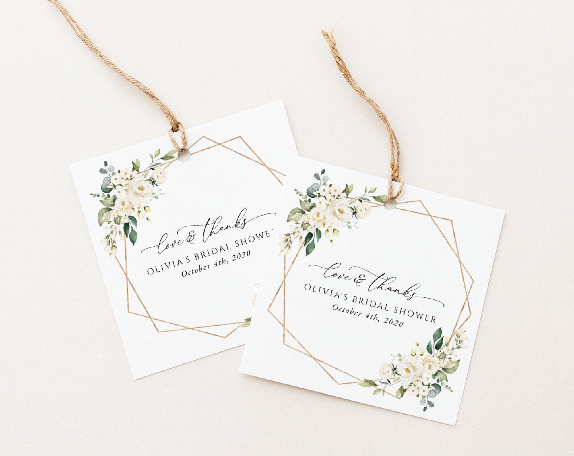 White Flowers Favor Tags, Gift Tags, Bridal Shower, Printable File, Edit Yourself, SH172