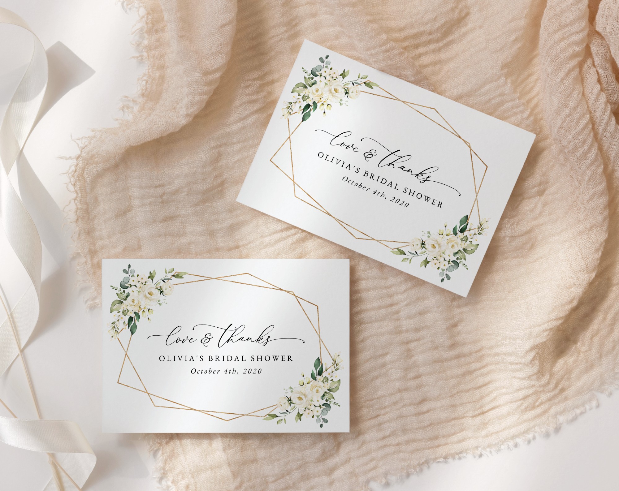 White Flowers Thank You Card, Bridal Shower Stationery, Printable File, Edit Yourself, SH172