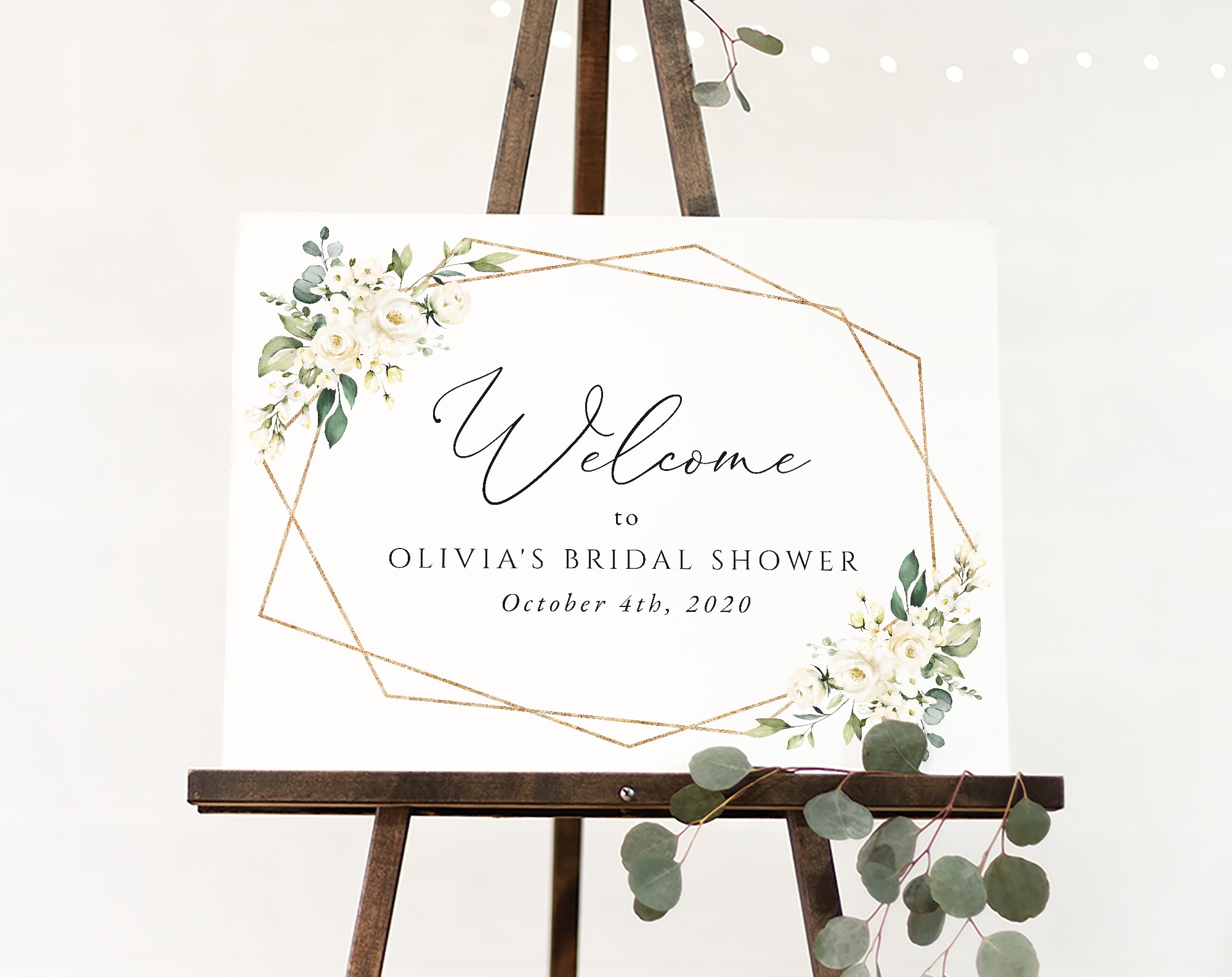 White Flowers Welcome Sign, Bridal Shower Sign, Printable File, Edit Yourself, SH172