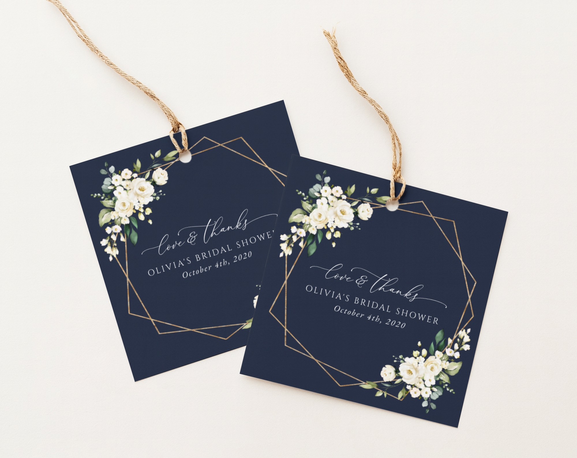 Navy and White Flowers Favor Tags, Gift Tags, Bridal Shower, Printable File, Edit Yourself, SH173