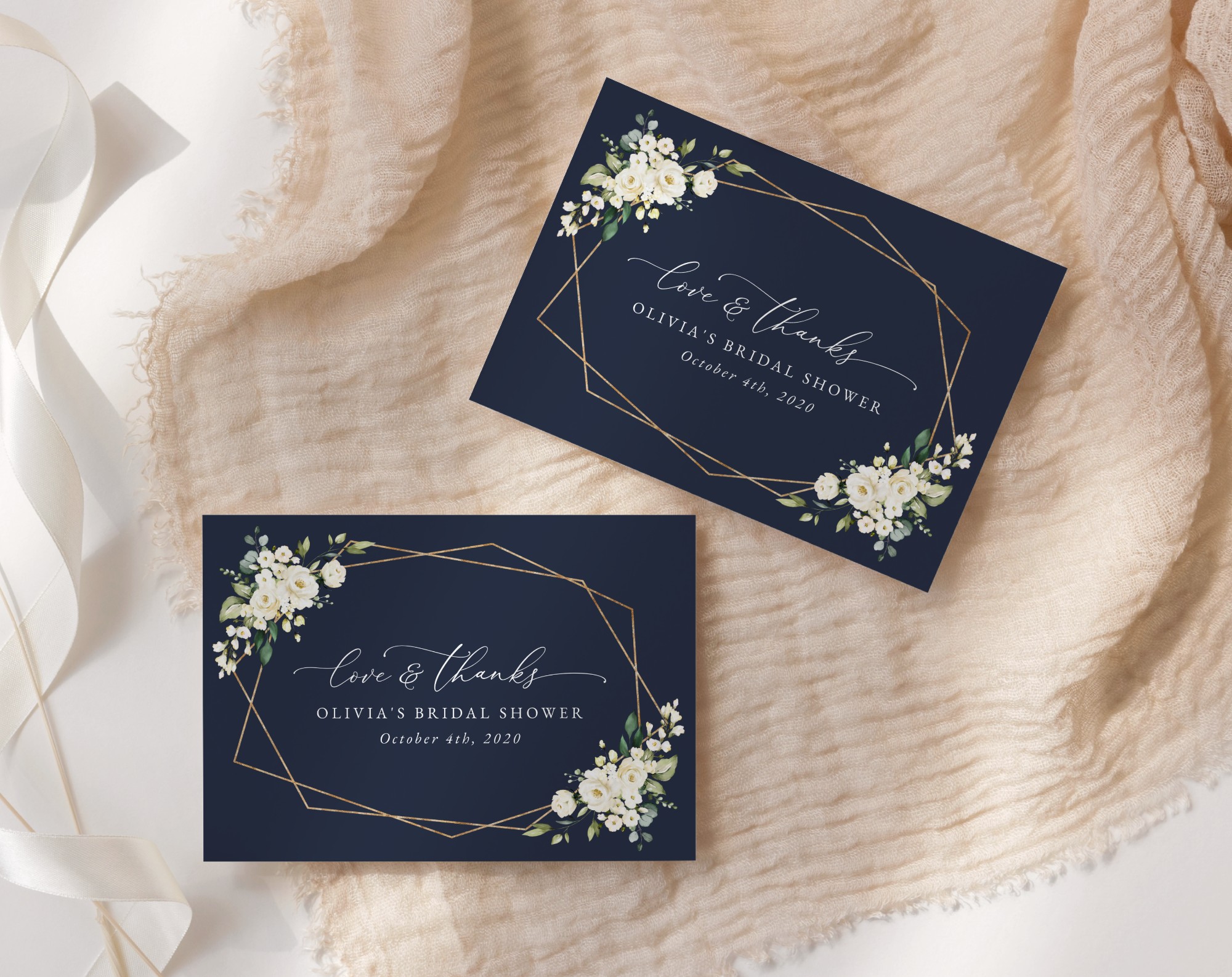 Navy and White Flowers Thank You Card, Bridal Shower Stationery, Printable File, Edit Yourself, SH173