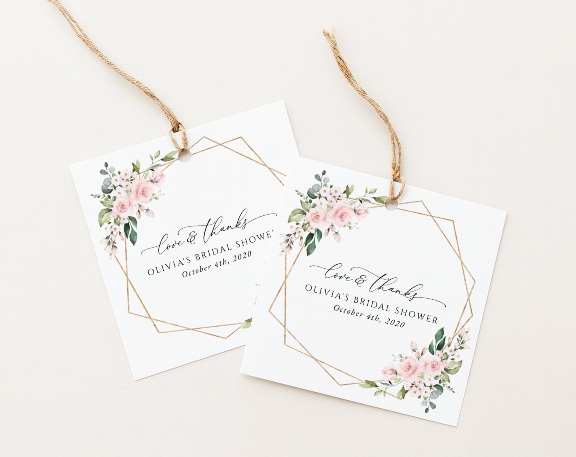 Pink Flowers Favor Tags, Gift Tags, Bridal Shower, Printable File, Edit Yourself, SH174