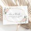 Pink Flowers Thank You Card, Bridal Shower Stationery, Printable File, Edit Yourself, SH174
