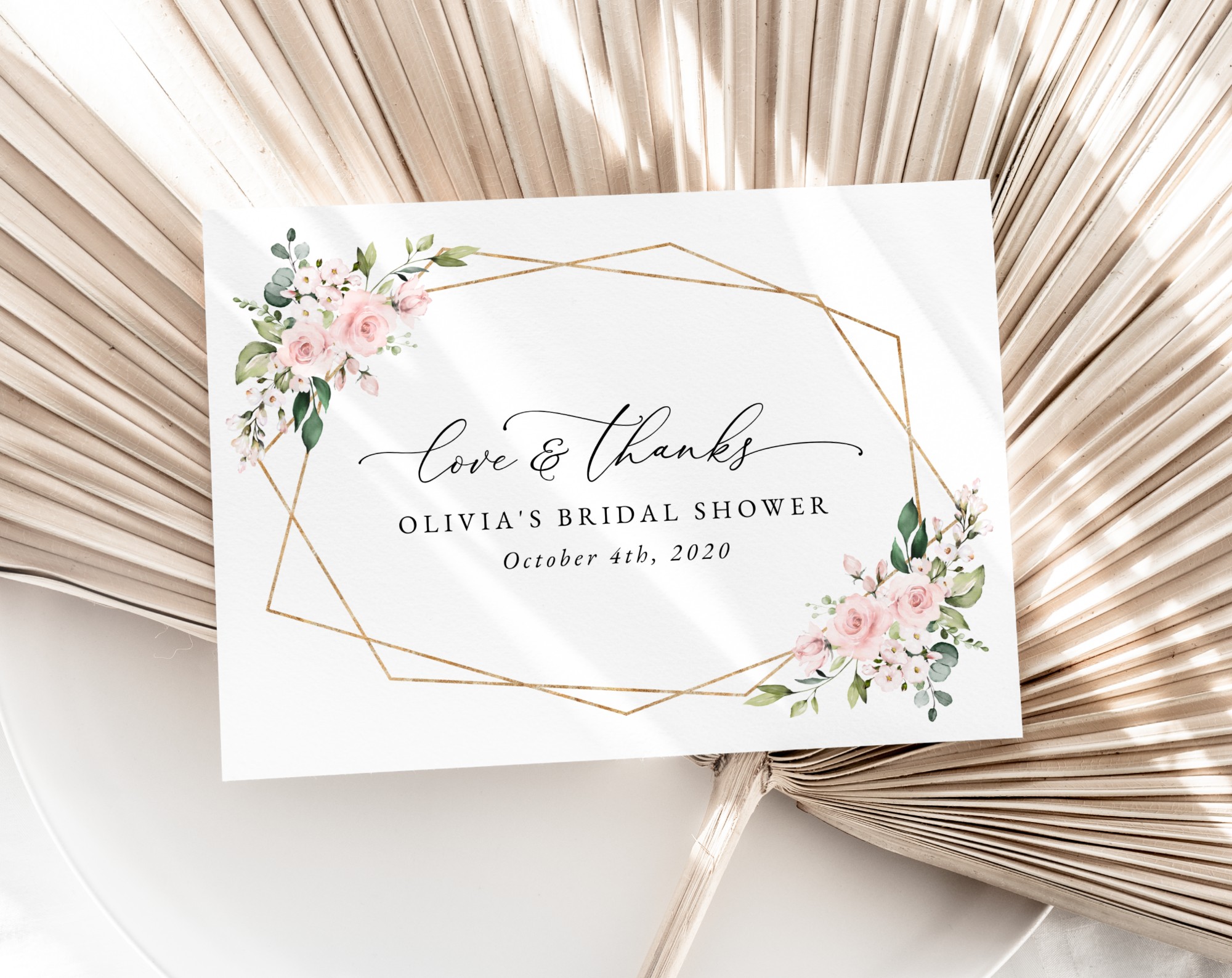 Pink Flowers Thank You Card, Bridal Shower Stationery, Printable File, Edit Yourself, SH174