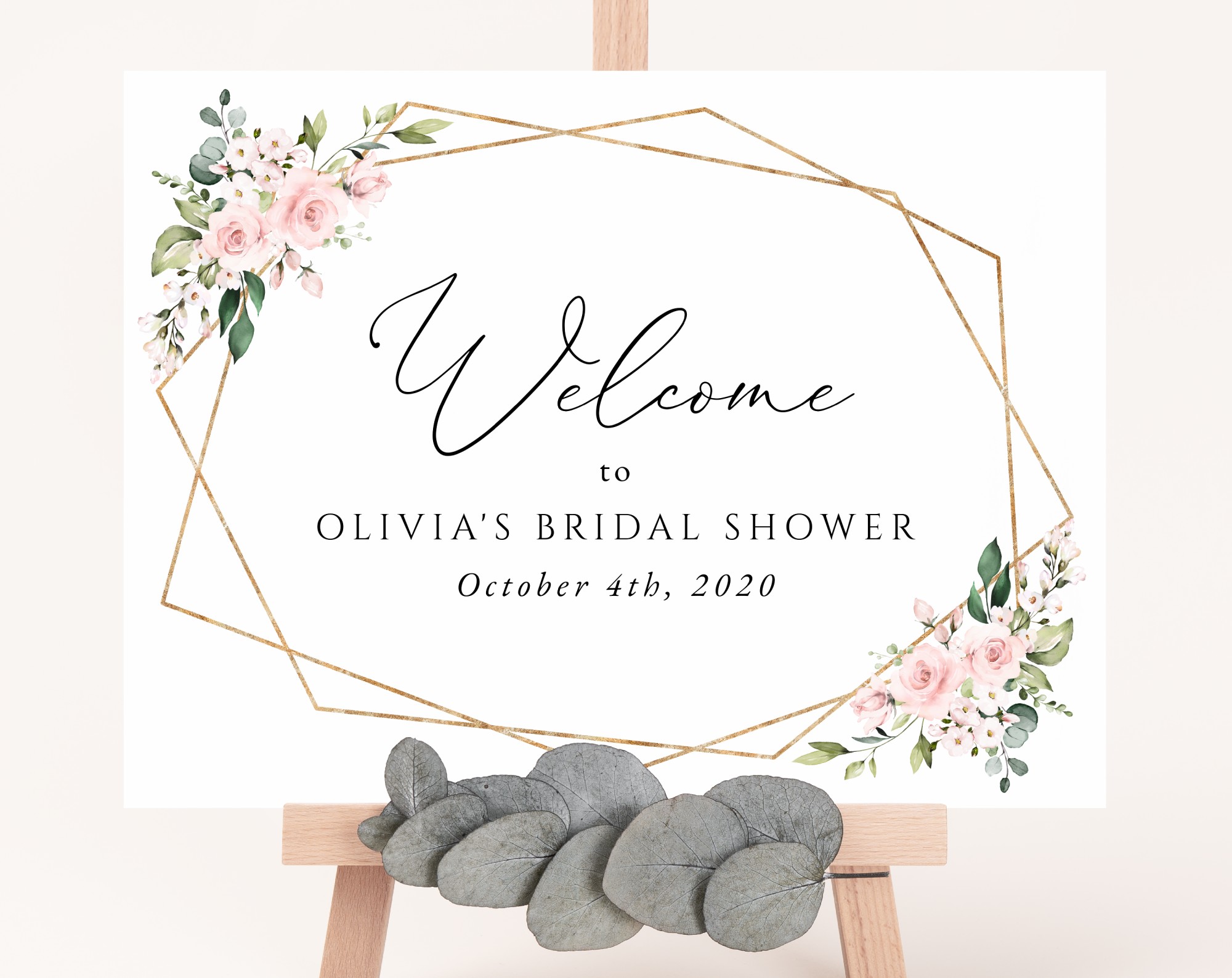 Pink Flowers Welcome Sign, Bridal Shower Sign, Printable File, Edit Yourself, SH174