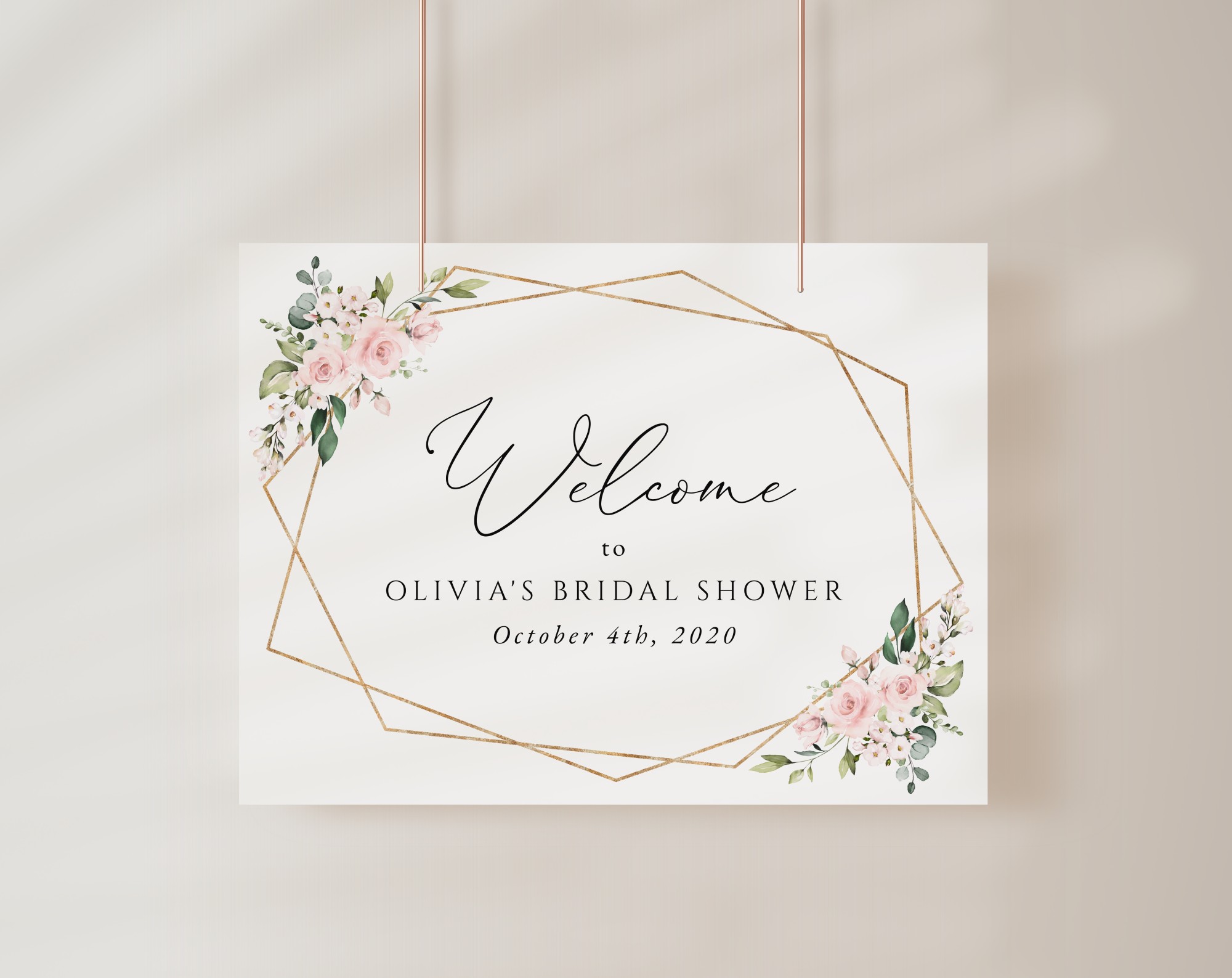 Pink Flowers Welcome Sign, Bridal Shower Sign, Printable File, Edit Yourself, SH174