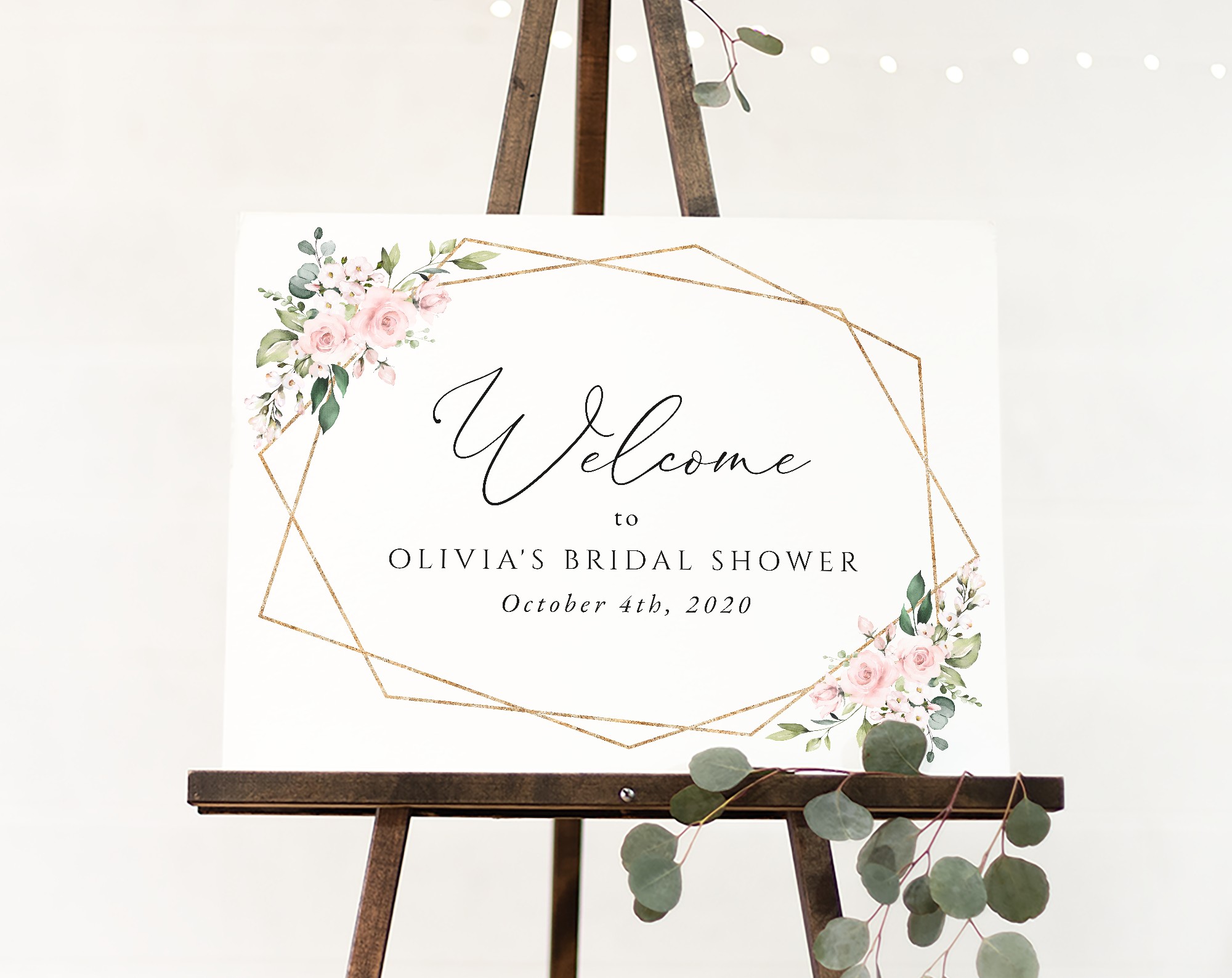 Pink Flowers Welcome Sign, Bridal Shower Sign, Printable File, Edit Yourself, SH174