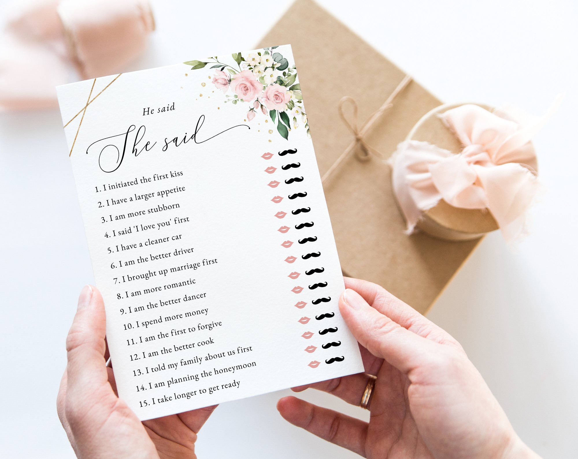 Pink Flowers and Gold Confetti Bridal Shower Games, Set of 3 Games, Printable File, Edit Yourself, SH175