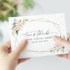 Pink Flowers and Gold Confetti Thank You Card, Bridal Shower Stationery, Printable File, Edit Yourself, SH175