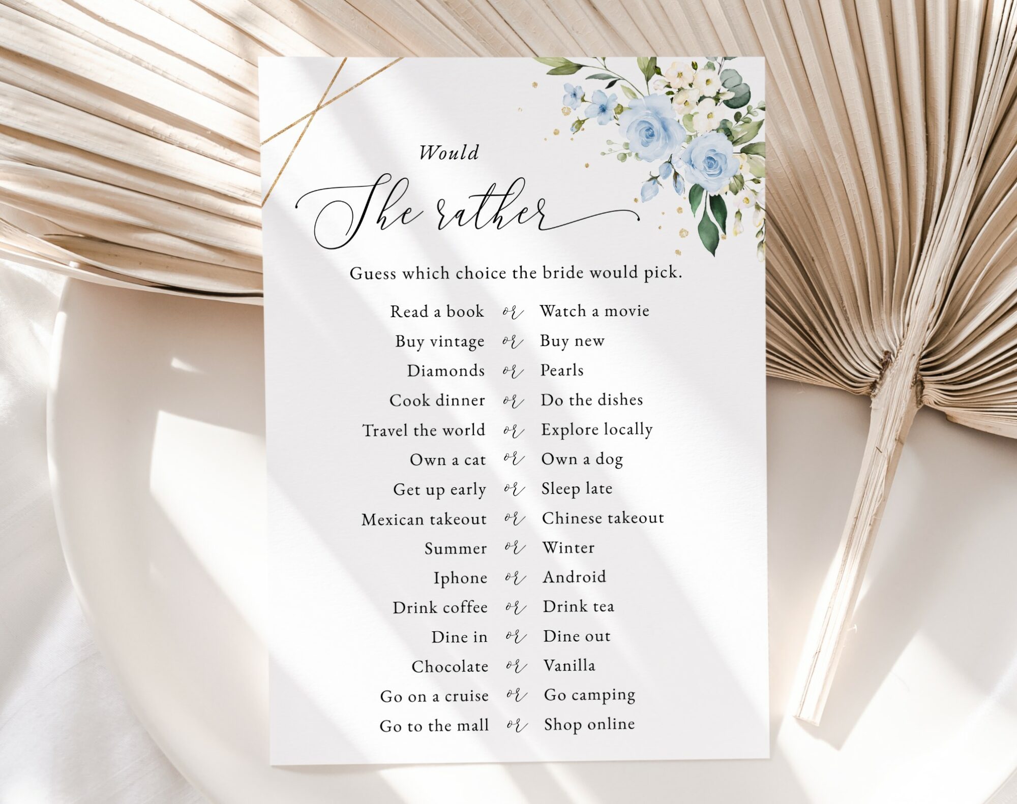 Blue Flowers and Gold Confetti Bridal Shower Games, Set of 3 Games, Printable File, Edit Yourself, SH176