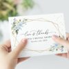 Blue Flowers and Gold Confetti Thank You Card, Bridal Shower Stationery, Printable File, Edit Yourself, SH176