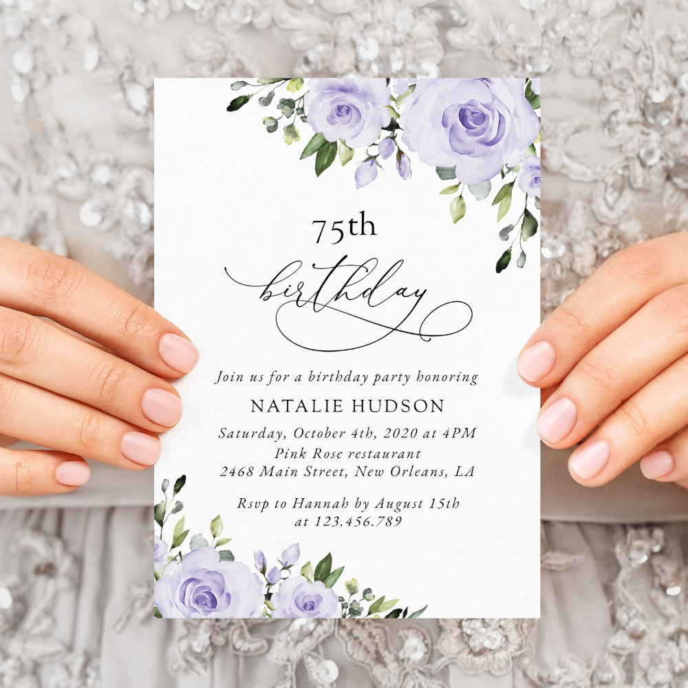 Purple Flowers Birthday Invitation, Girl Birthday, Any Birthday, Printable File, Edit Yourself, SH93