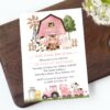 Farm Animals and Pink Barn First Birthday Invitation, Birthday Stationery, Girl Birthday, Printable File, Edit Yourself, SH112