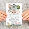 Farm Animals and Blue Barn First Birthday Invitation, Birthday Stationery, Boy Birthday, Printable File, Edit Yourself, SH113