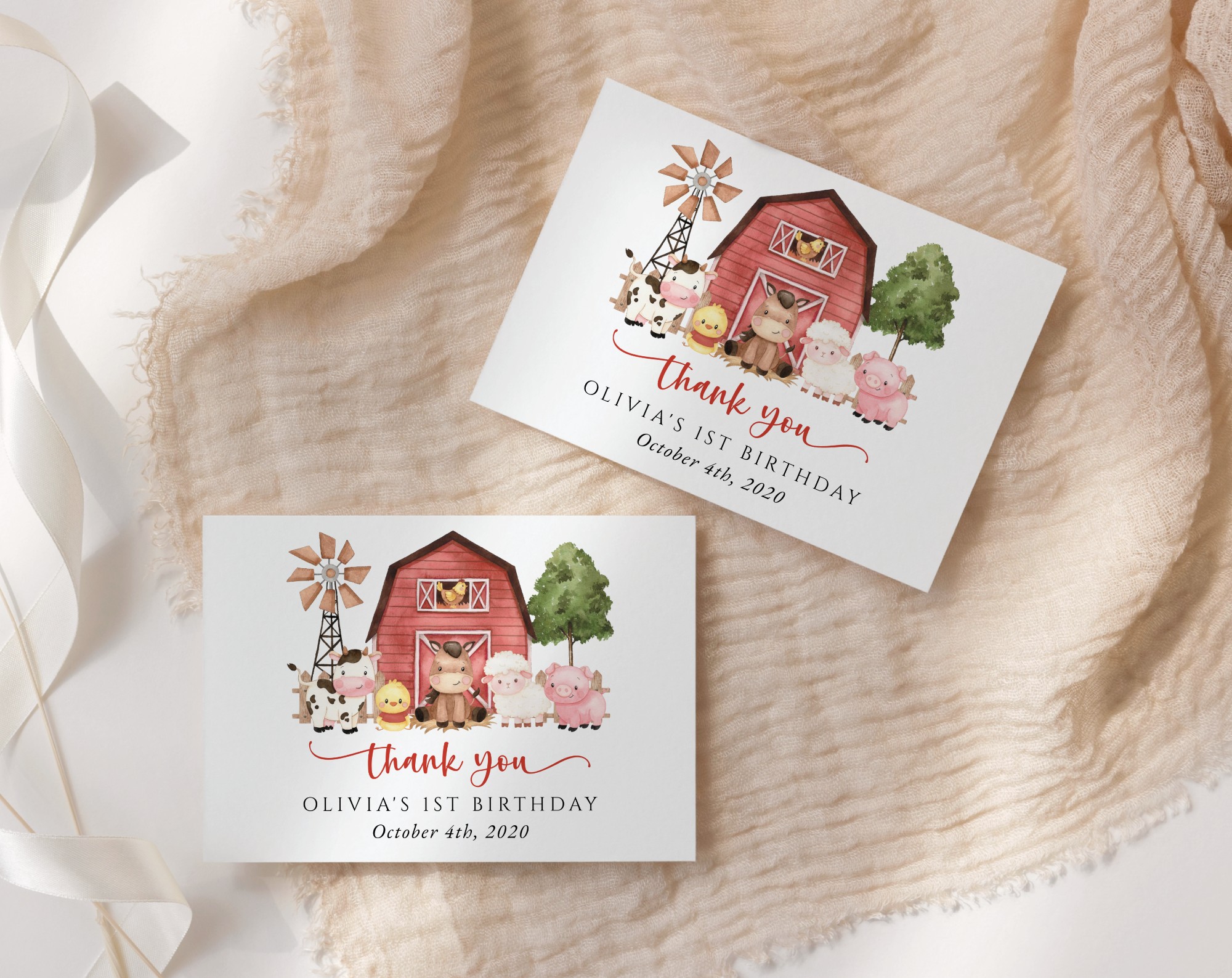 Farm Animals and Red Barn Thank You Card, First Birthday, Girl Birthday, Printable File, Edit Yourself, SH115 Farm Animals and Red Barn Thank You Card, First Birthday, Girl Birthday, Printable File, Edit Yourself, SH115