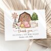 Farm Animals and Brown Barn Thank You Card, First Birthday, Gender Neutral, Printable File, Edit Yourself, SH116