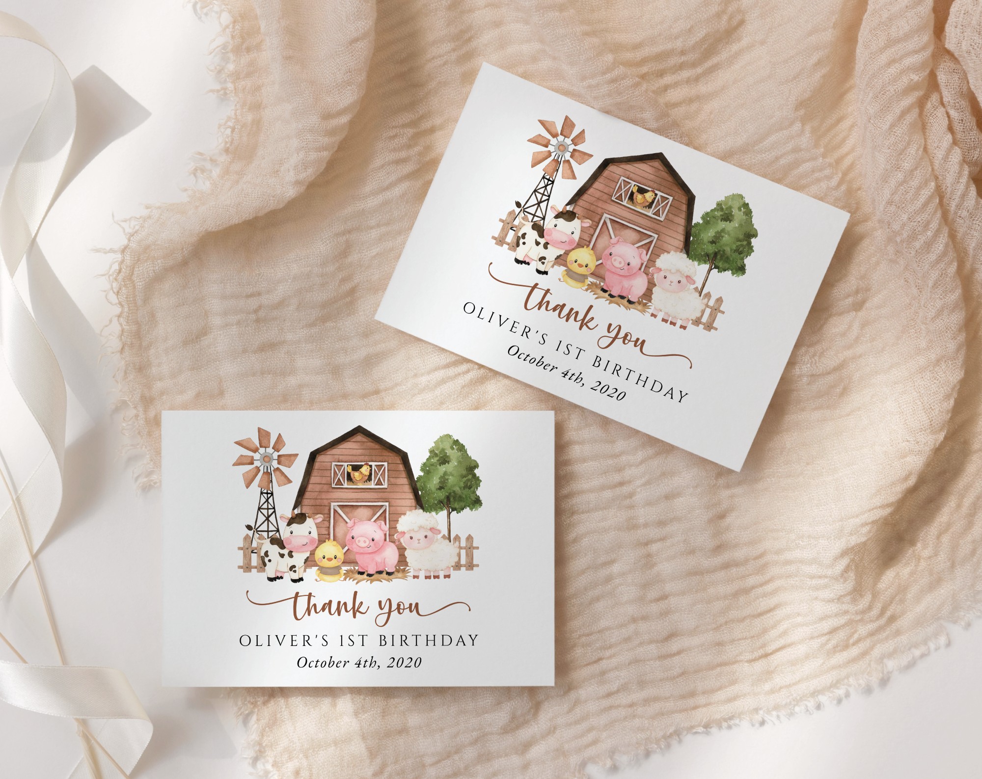 Farm Animals and Brown Barn Thank You Card, First Birthday, Gender Neutral, Printable File, Edit Yourself, SH116 Farm Animals and Brown Barn Thank You Card, First Birthday, Gender Neutral, Printable File, Edit Yourself, SH116