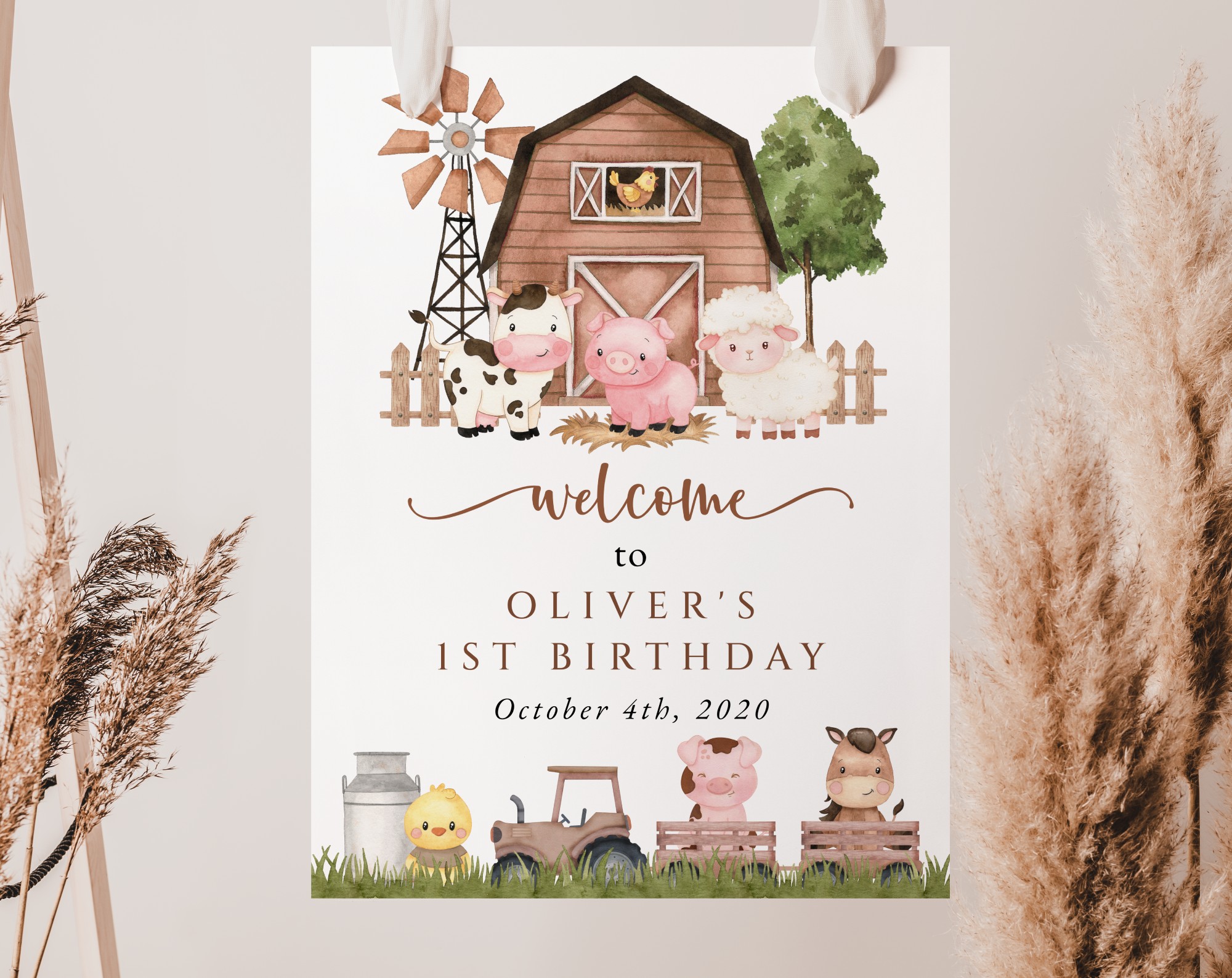 Farm Animals and Brown Barn Welcome Sign, First Birthday, Gender Neutral, Printable File, Edit Yourself, SH116 Farm Animals and Brown Barn Welcome Sign, First Birthday, Gender Neutral, Printable File, Edit Yourself, SH116