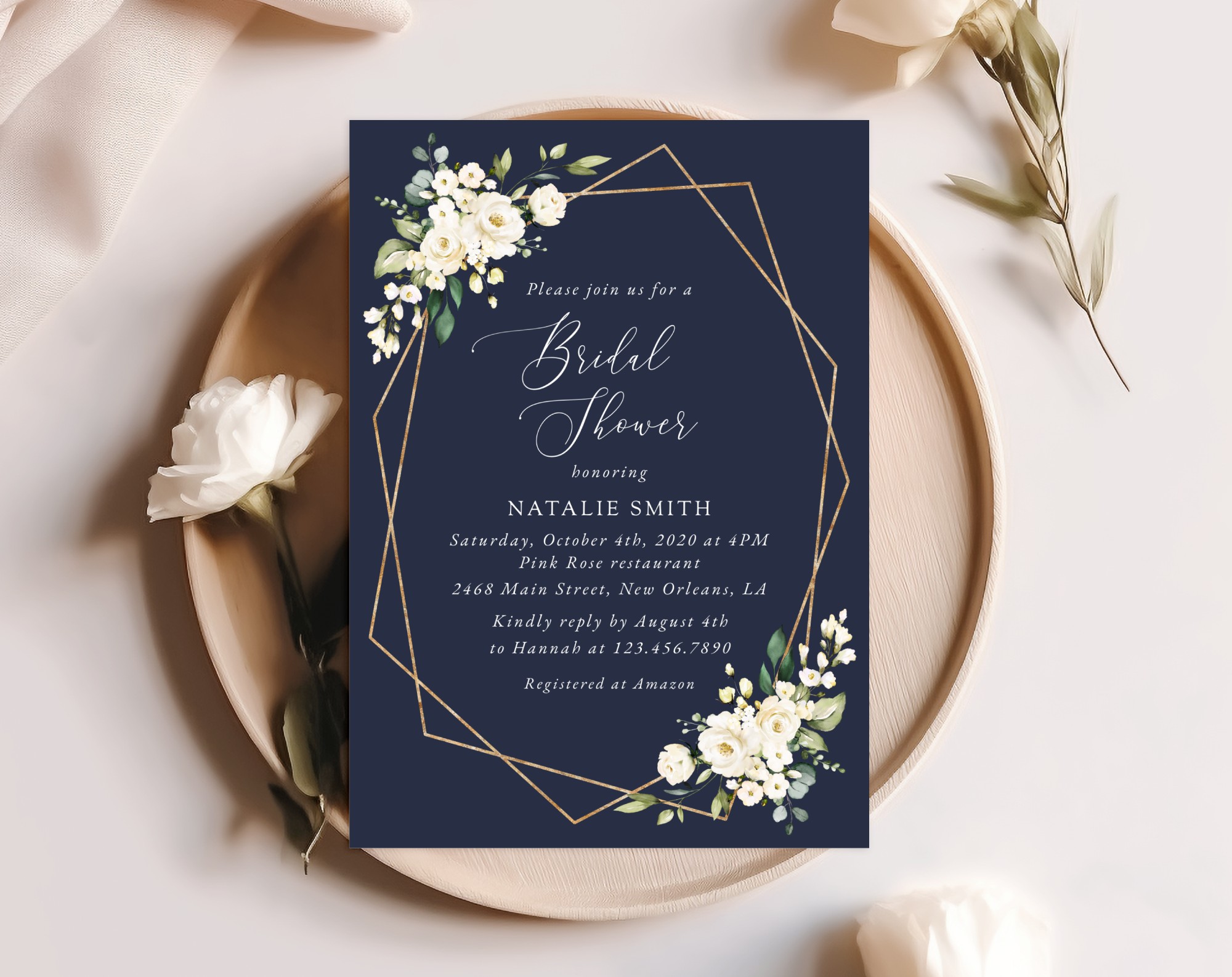 Navy and White Flowers Bridal Shower Invitation, Bridal Stationery, Printable File, Edit Yourself, SH173 Navy and White Flowers Bridal Shower Invitation, Bridal Stationery, Printable File, Edit Yourself, SH173