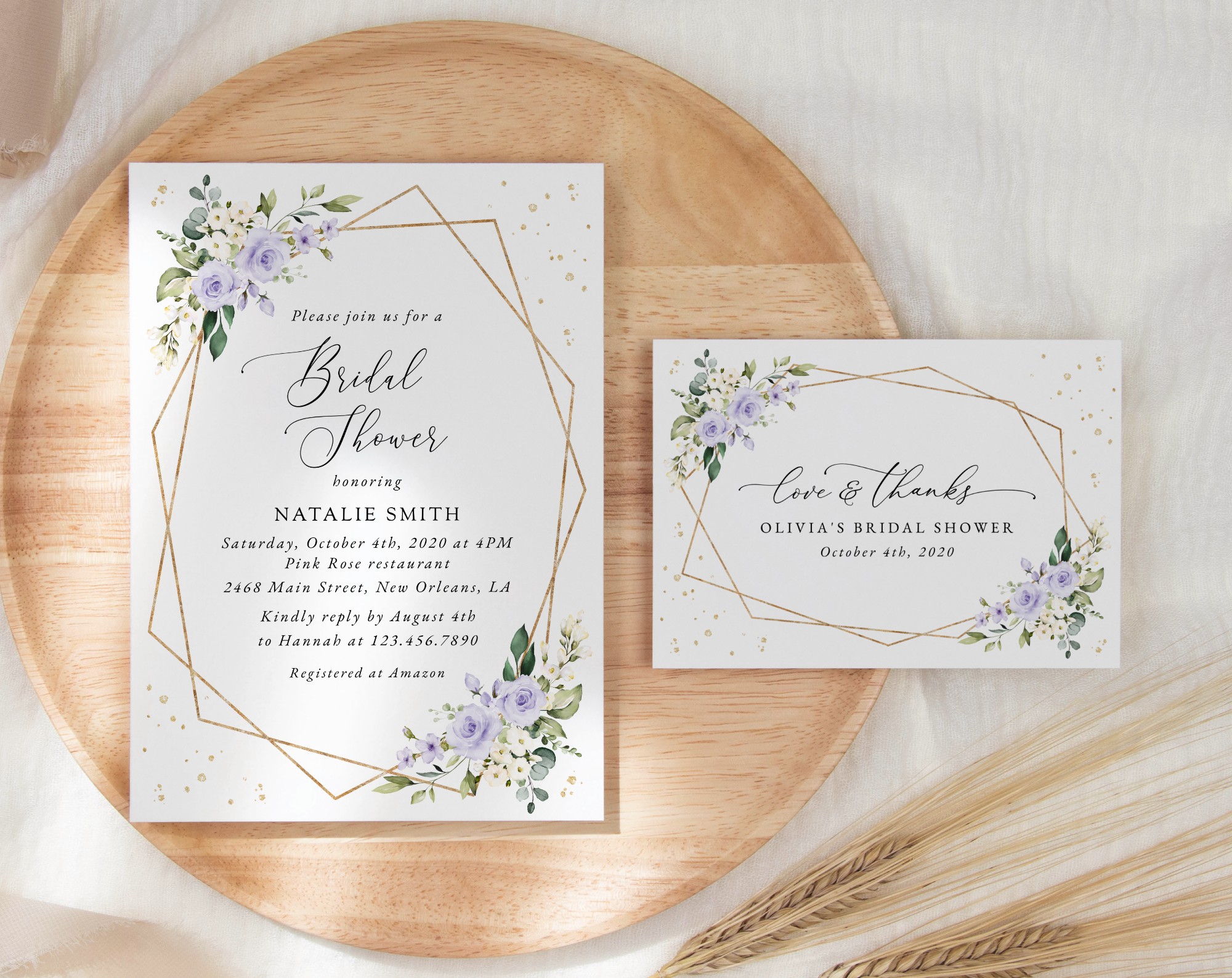 SH177 Purple Flowers and Gold Confetti Bridal Shower Shop by Collection