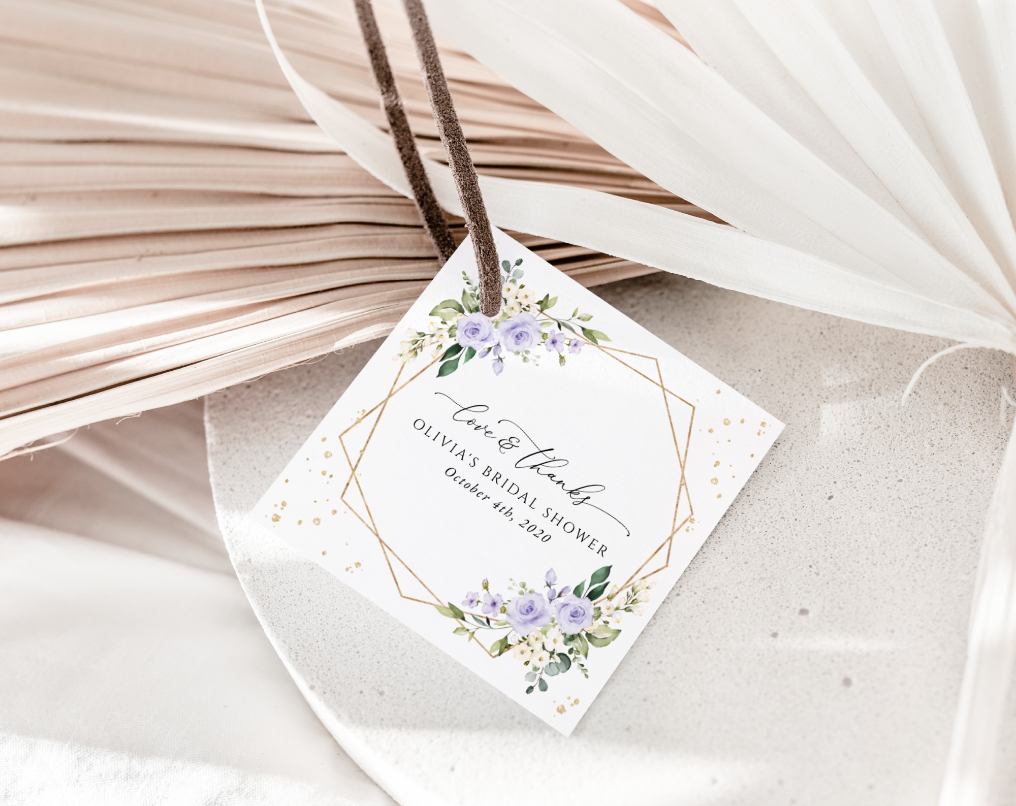 Purple Flowers and Gold Confetti Favor Tags, Gift Tags, Bridal Shower, Printable File, Edit Yourself, SH177