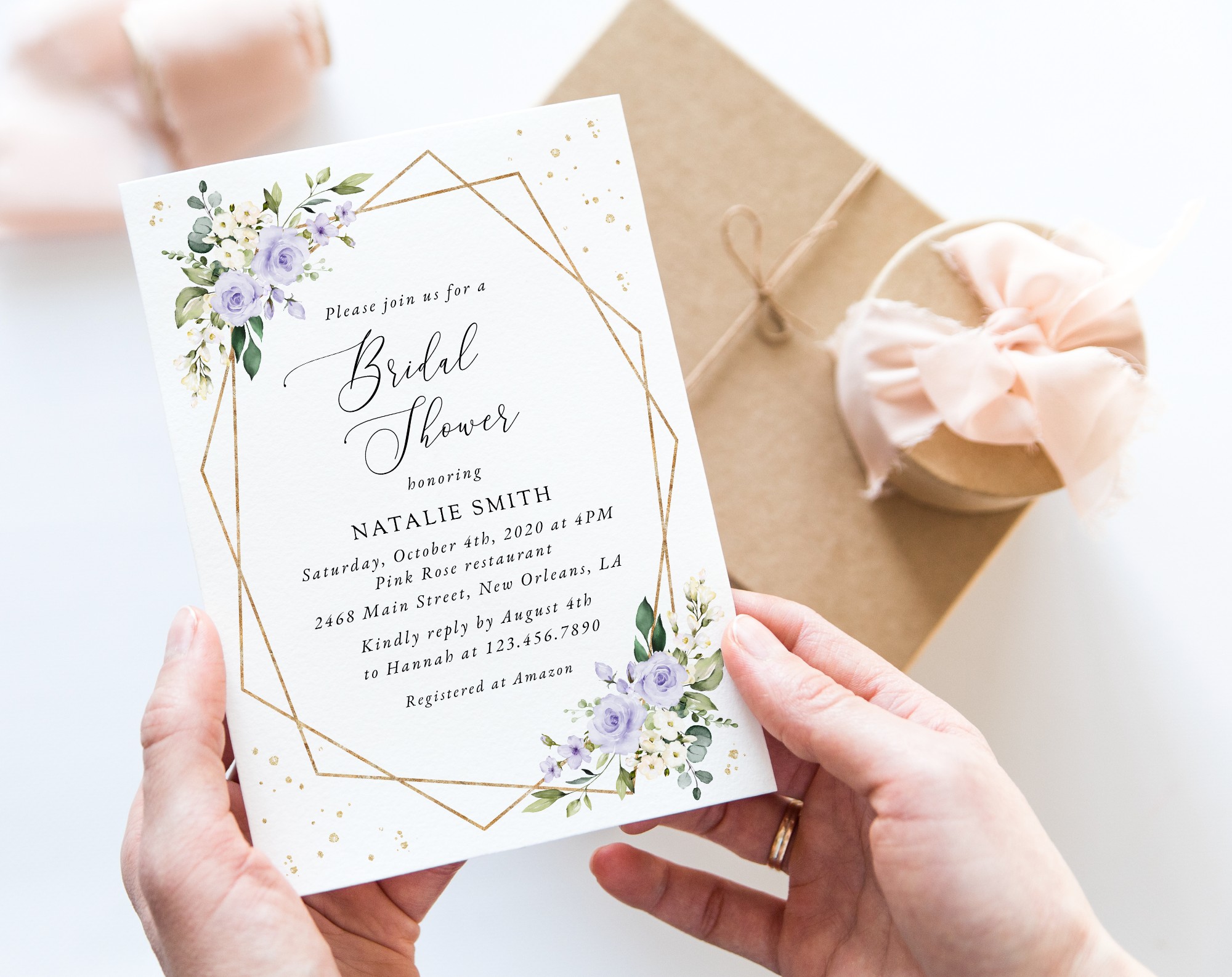 Purple Flowers and Gold Confetti Bridal Shower Invitation, Bridal Stationery, Printable File, Edit Yourself, SH177 Purple Flowers and Gold Confetti Bridal Shower Invitation, Bridal Stationery, Printable File, Edit Yourself, SH177
